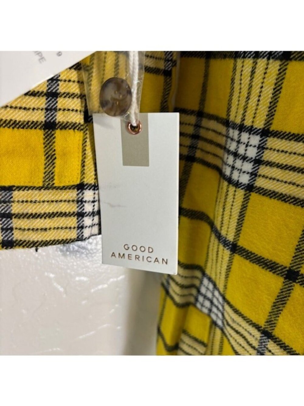 Good American Women's Flannel Size 0 Cropped Plaid Shirt Yellow & Black NEW - Picture 5 of 7